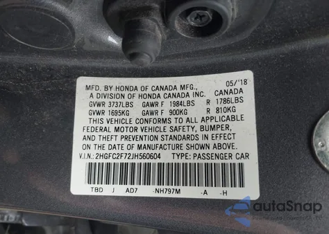 2018 Honda Civic Ex z USA, uszkodzony, nr VIN 2HGFC2F72JH560604